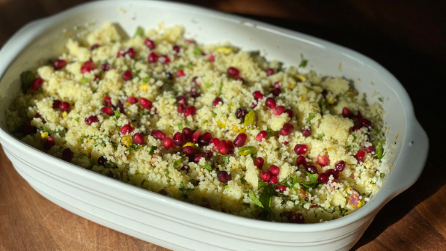Pomegranate and Pistachio Couscous Salad with Mint Yogurt Dressing
