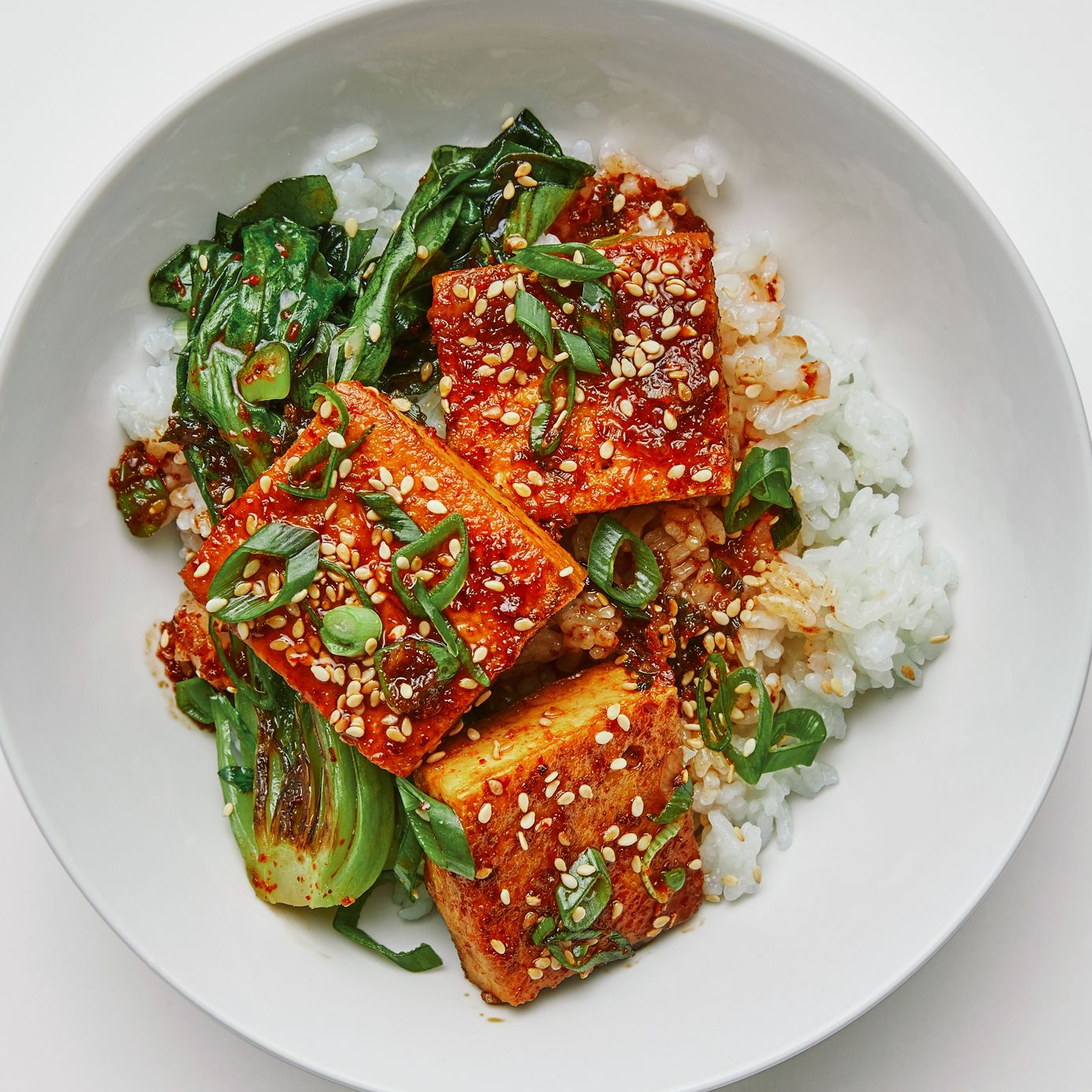 Pan-Seared Korean-Style Spicy Tofu with Sesame and Scallions