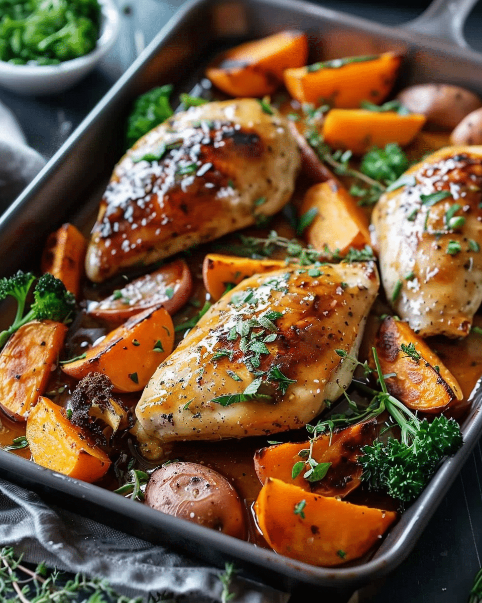 Sheet Pan Maple-Glazed Chicken with Sweet Potatoes and Green Beans
