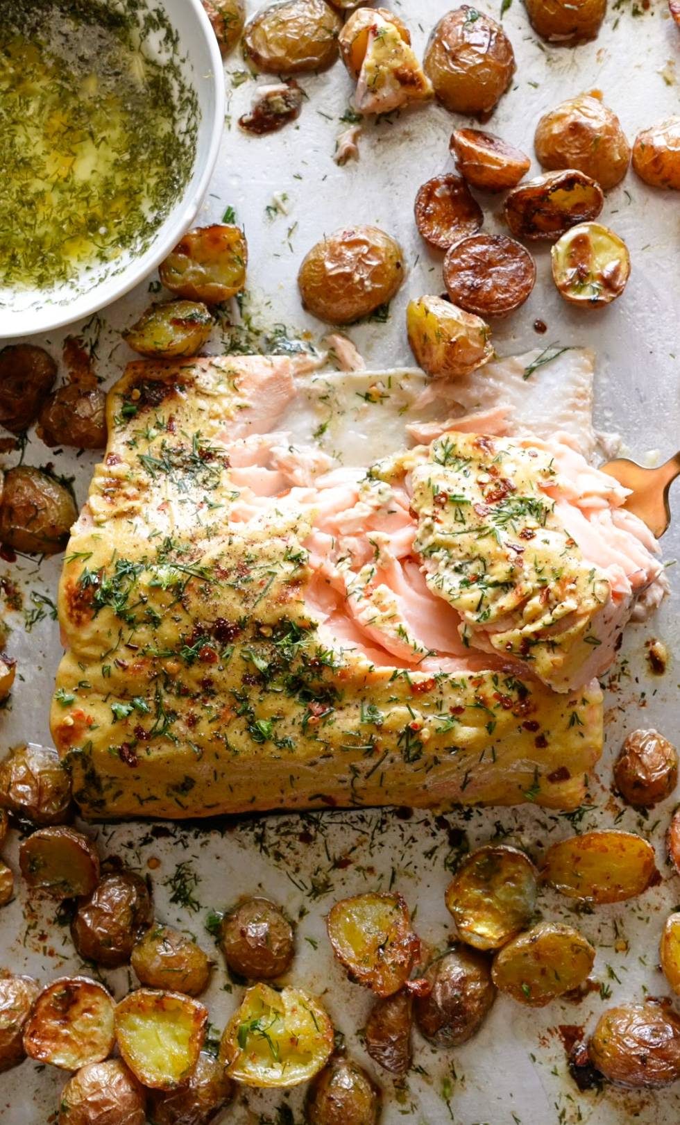 Sheet Pan Greek-Style Salmon with Lemon and Dill