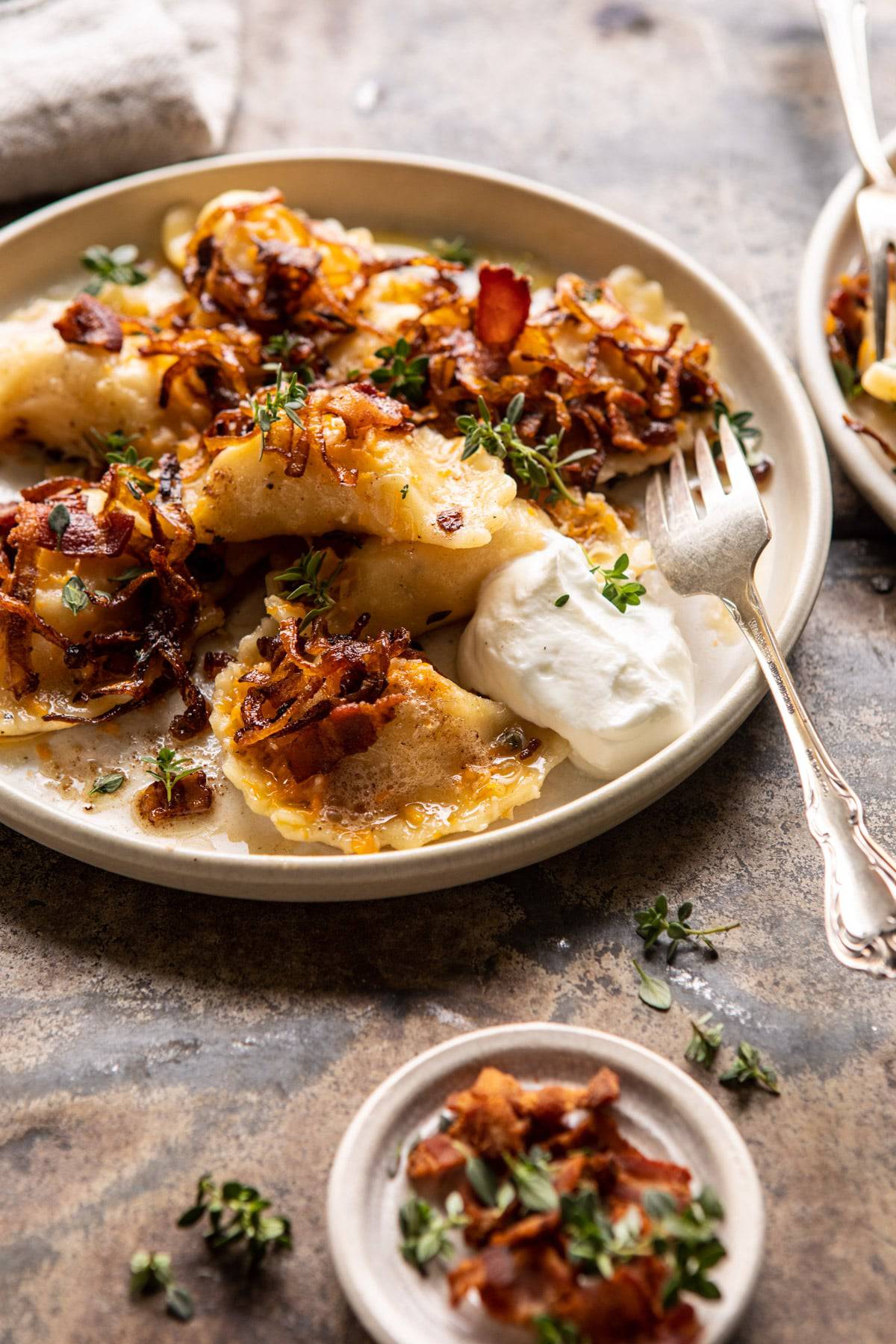 Potato and Cheddar Pierogi with Caramelized Onions