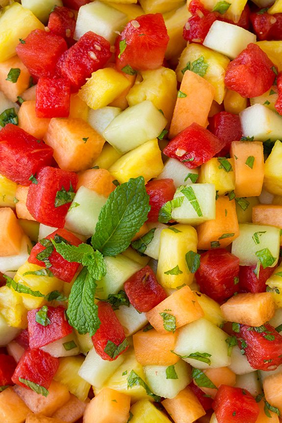 Mango-Pineapple Tropical Fruit Salad with Lime-Mint Dressing