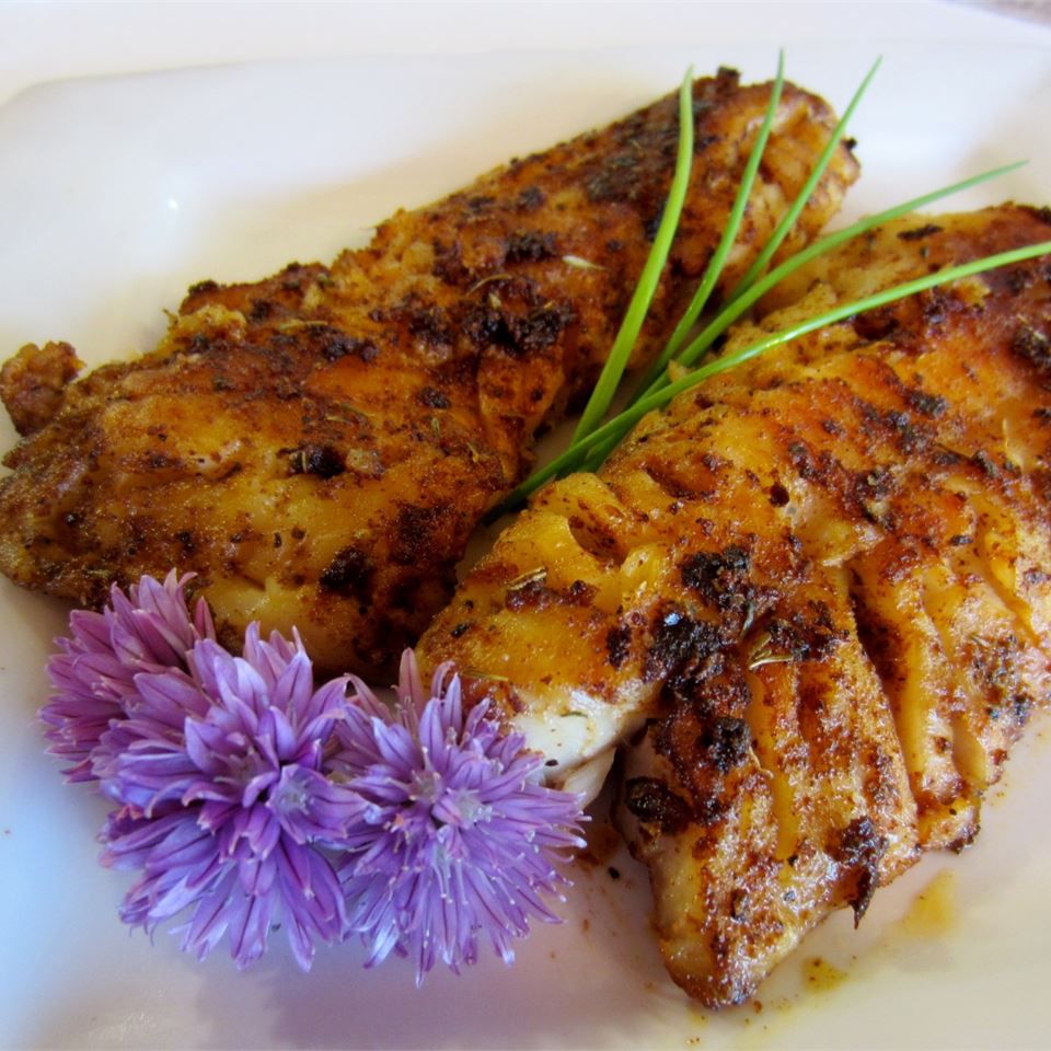Grilled Cajun-Spiced Catfish with Collard Greens