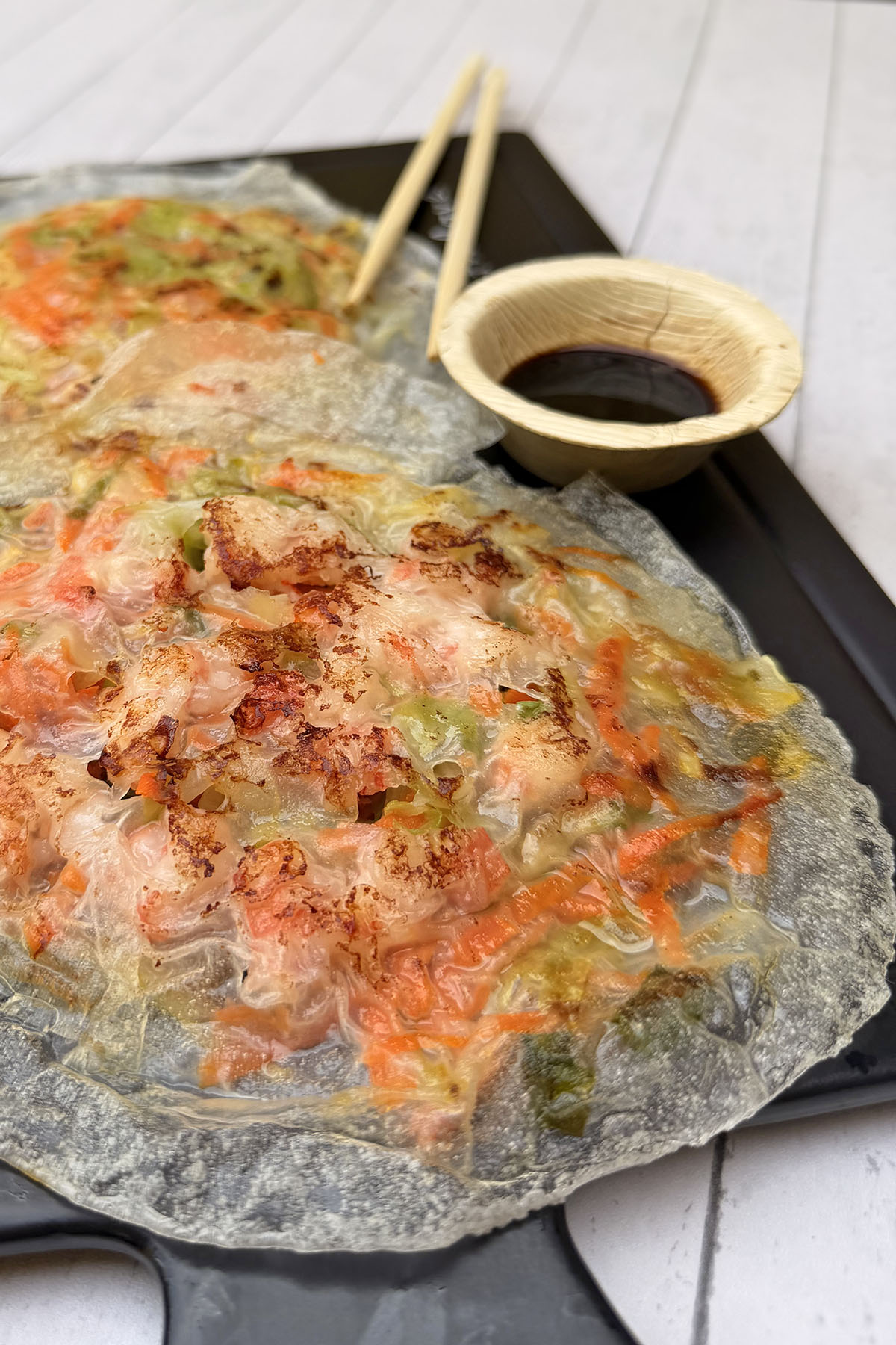 Crisped Rice Pancakes with Shrimp and Bean Sprouts