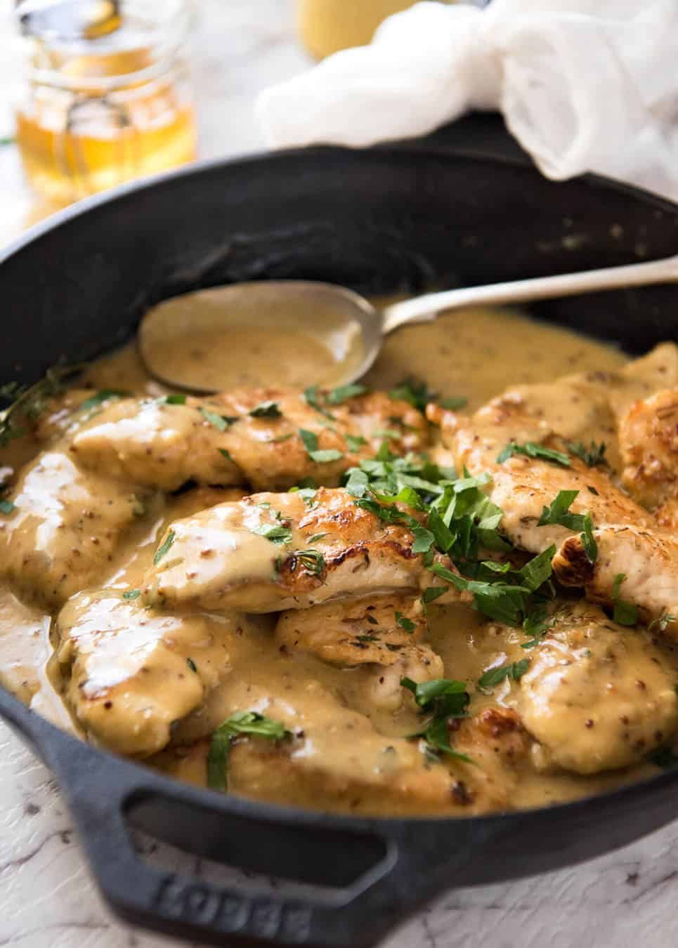 Sautéed Chicken with Honey Mustard Glaze and Crispy Shallots