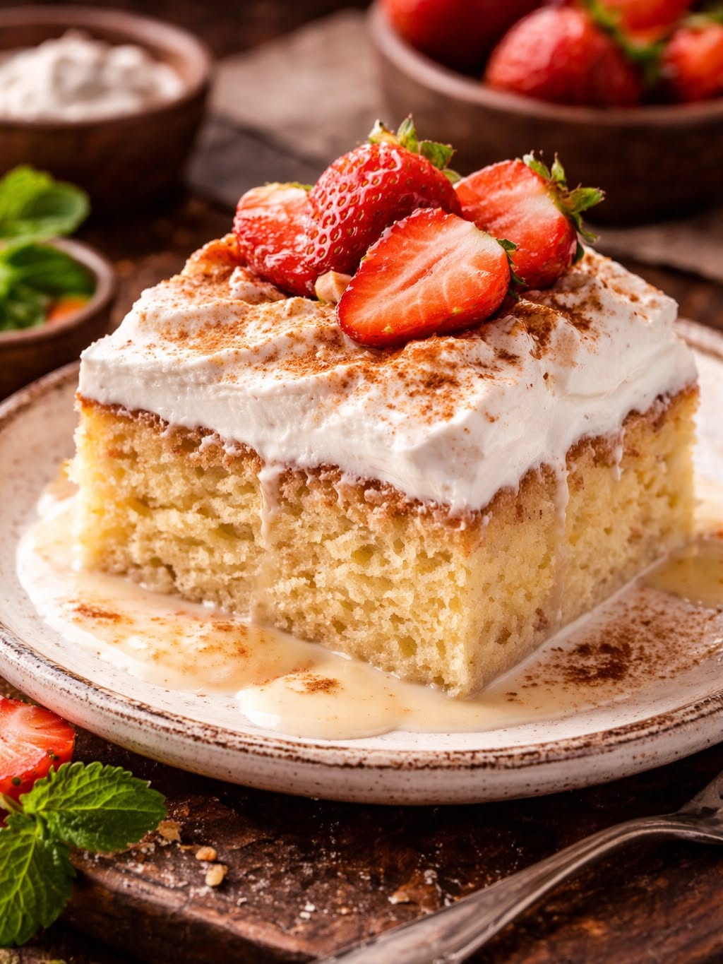 Traditional Tres Leches Cake with Cinnamon Whipped Cream