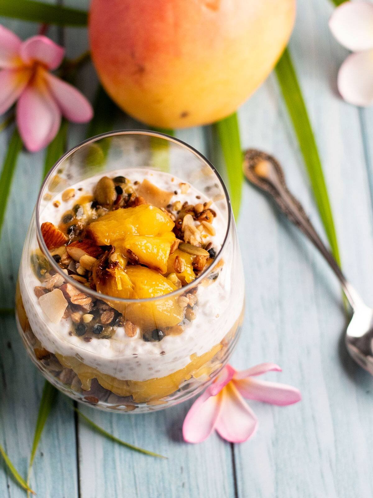 No-Bake Coconut Mango Parfait with Chia Seeds