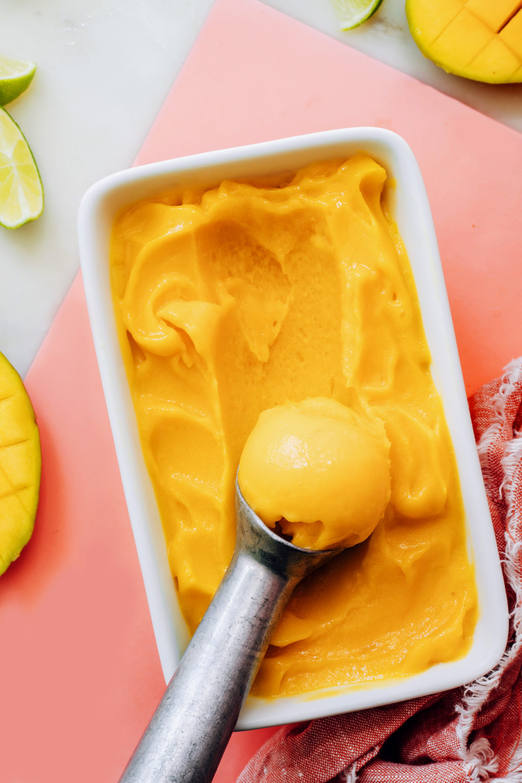 Honey-Lime Mango Sorbet with Fresh Mint