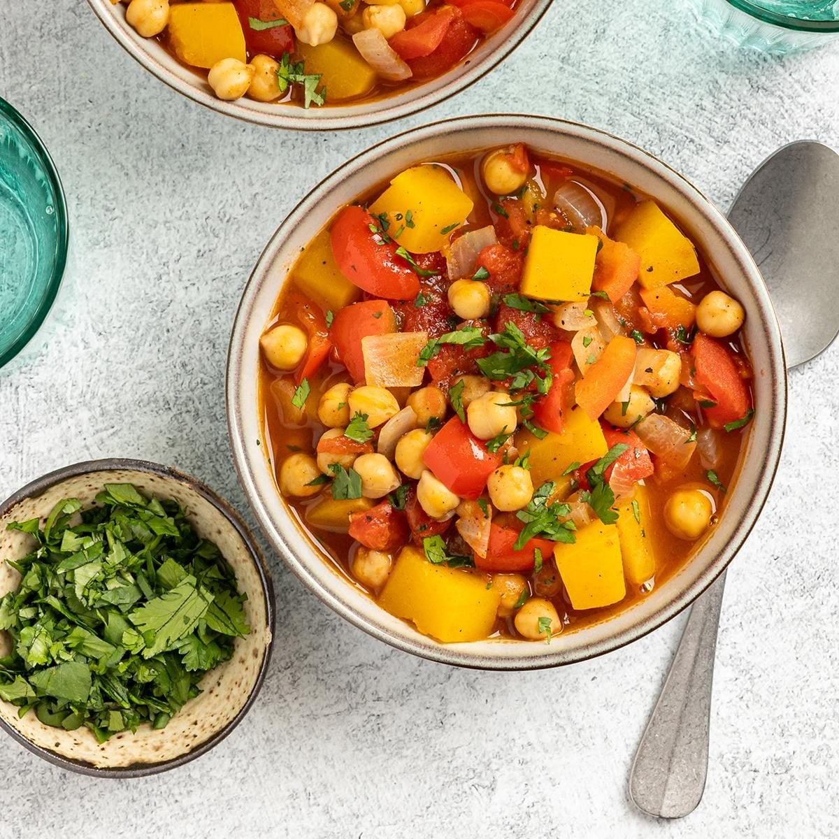 Half-Spiced Moroccan Chickpea Stew with Sweet Potatoes