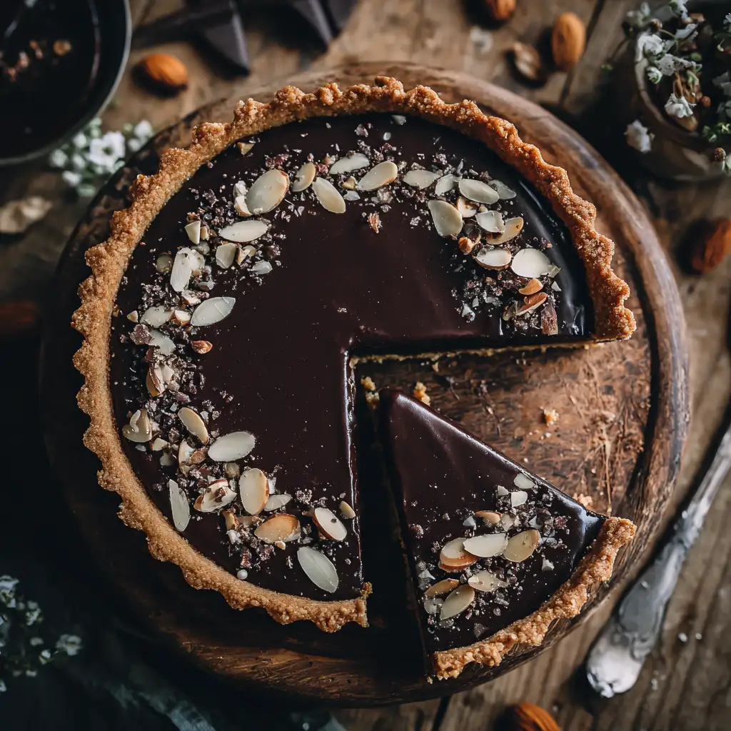 No-Bake Chocolate Almond Tart with Coconut Crust