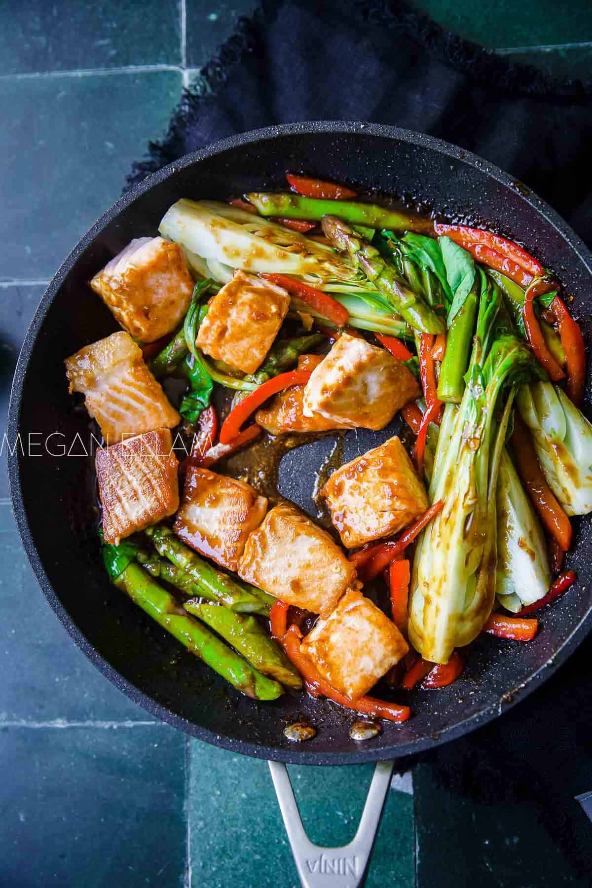 Honey-Glazed Salmon with Ginger and Sesame Stir-Fried Bok Choy