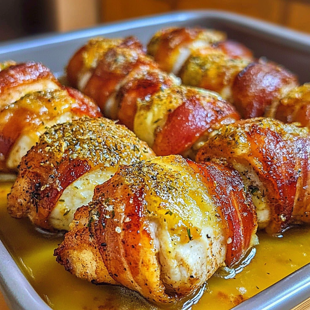 Sheet Pan Bacon-Wrapped Chicken Bake with Creamy Garlic Sauce