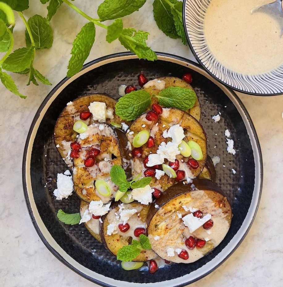 Aleppo Pepper and Za’atar Roasted Eggplant with Tahini Drizzle
