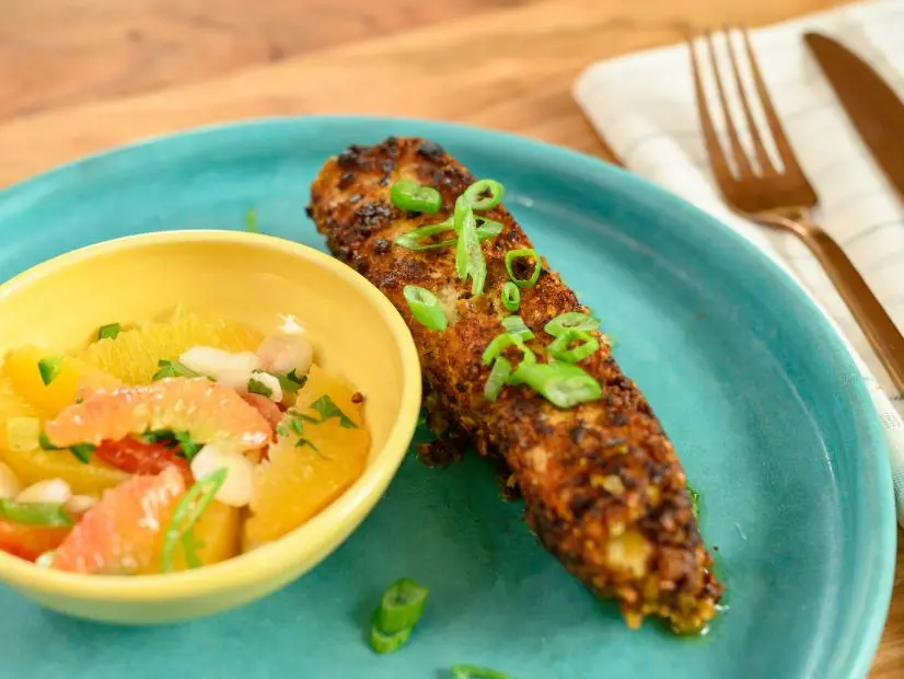 Tasmanian Pepperberry-Crusted Barramundi with Finger Lime Salsa