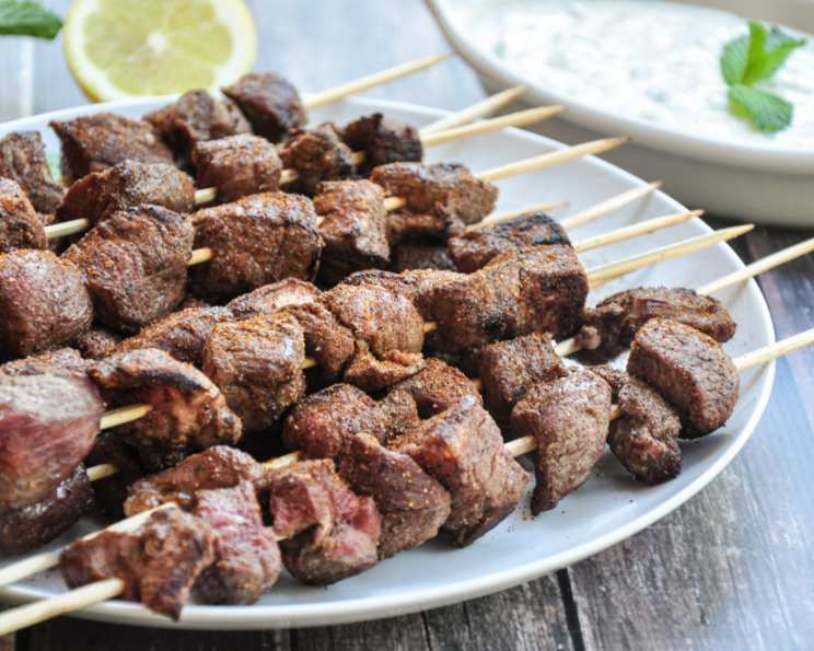 Grilled Moroccan-Spiced Lamb Skewers with Yogurt Sauce