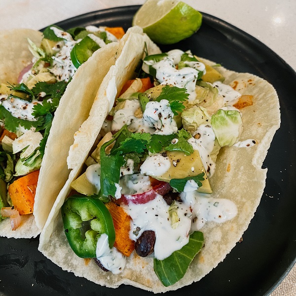 ALDI Sweet Potato & Black Bean Tacos with Lime Crema