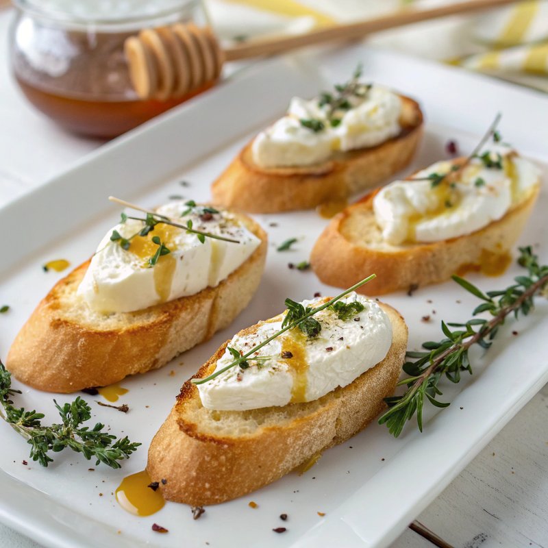 Pan-Seared Goat Cheese Crostini with Honey and Thyme