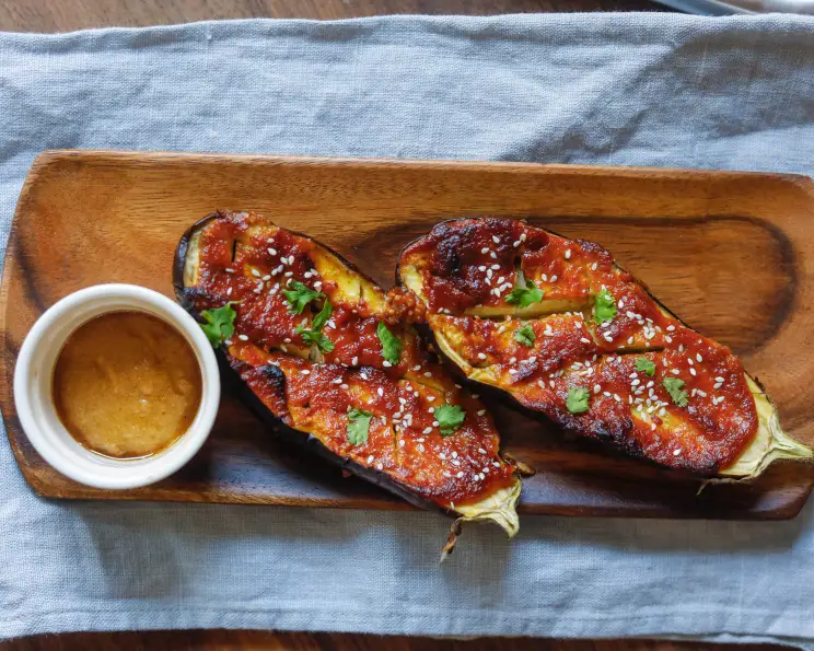 Charred Miso-Glazed Eggplant with Coconut Lime Drizzle