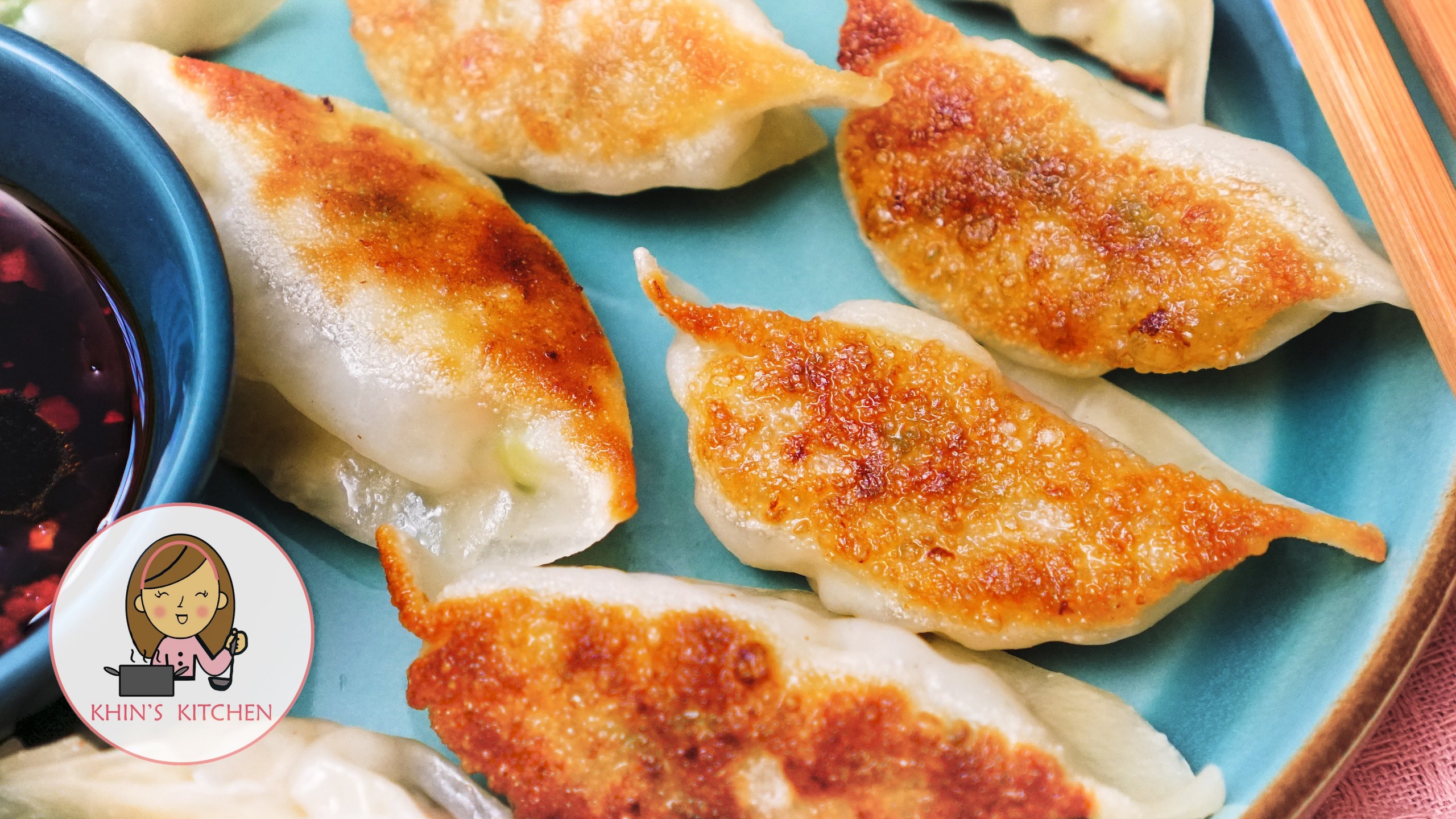 Pan-Fried Gyoza Dumplings with Soy-Sesame Dipping Sauce