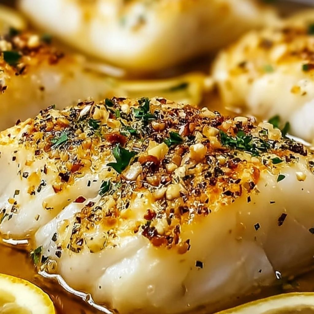 Baked Lemon-Garlic Cod with Herb Pesto and Roasted Vegetables