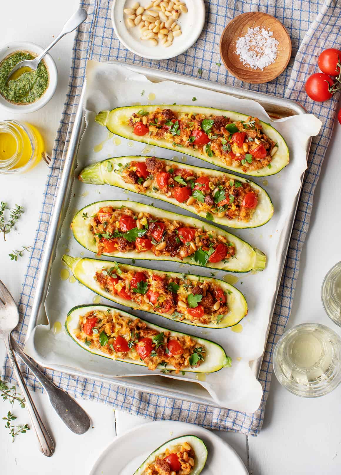 Keto Cottage Cheese and Herb Stuffed Zucchini Boats