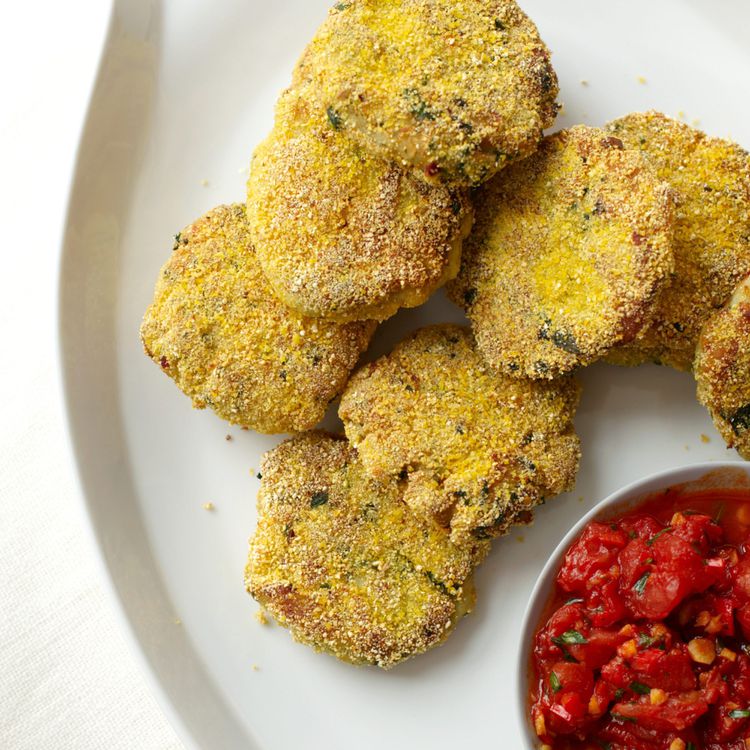 Crisped Italian Polenta Cakes with Tomato-Basil Sauce