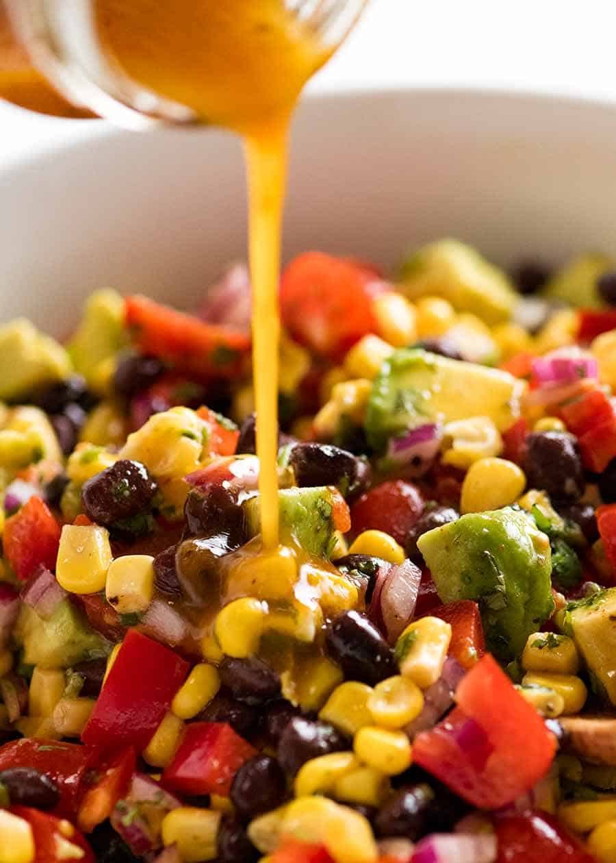 Half-and-Half Black Bean and Corn Salad with Cilantro Lime Dressing