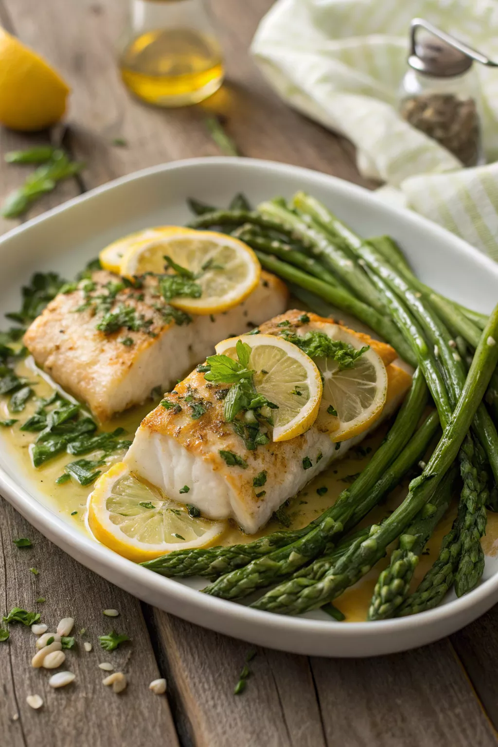 Lemon-Herb Baked Cod with Asparagus and Quinoa