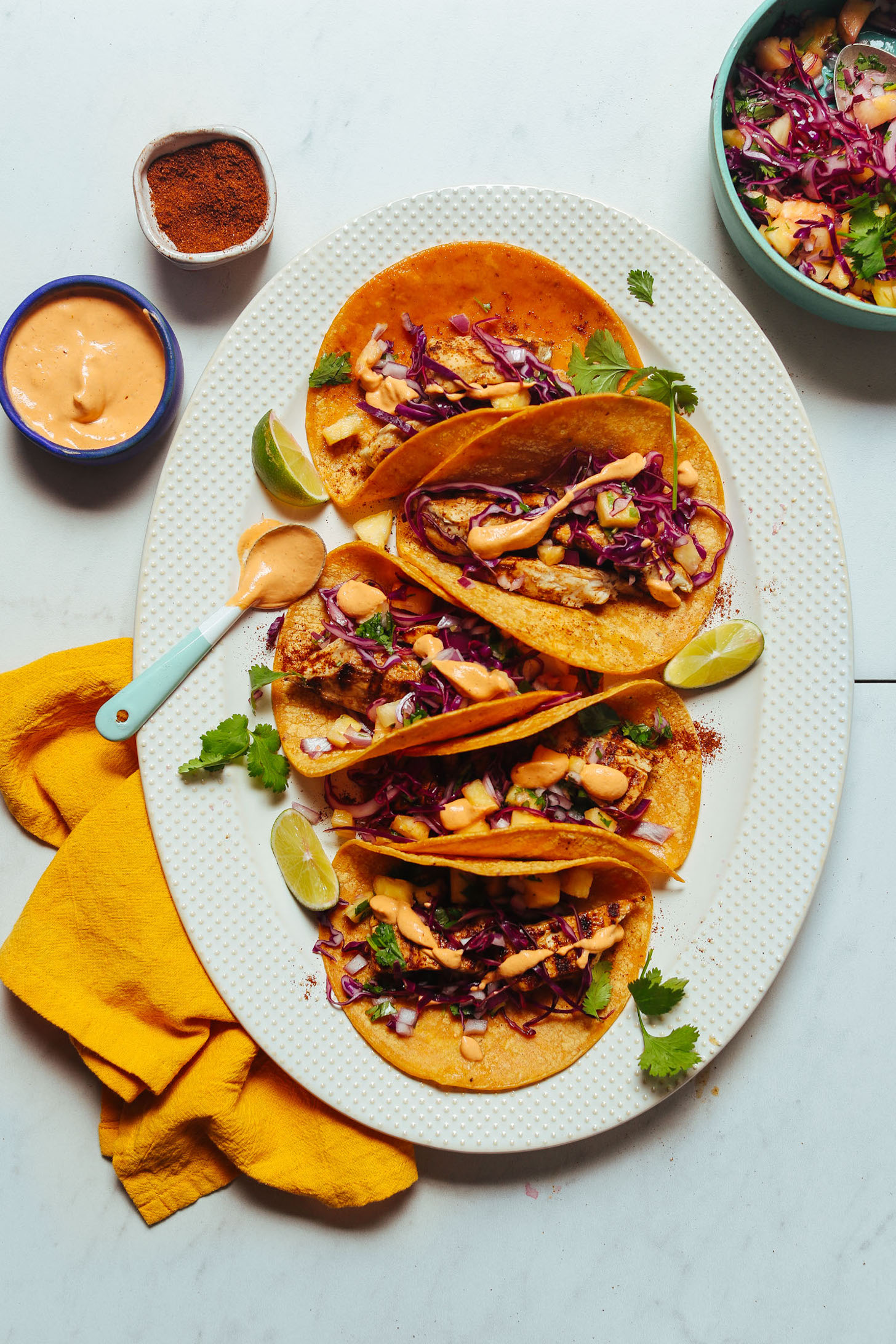 Spicy Baja Fish Tacos with Cabbage Slaw