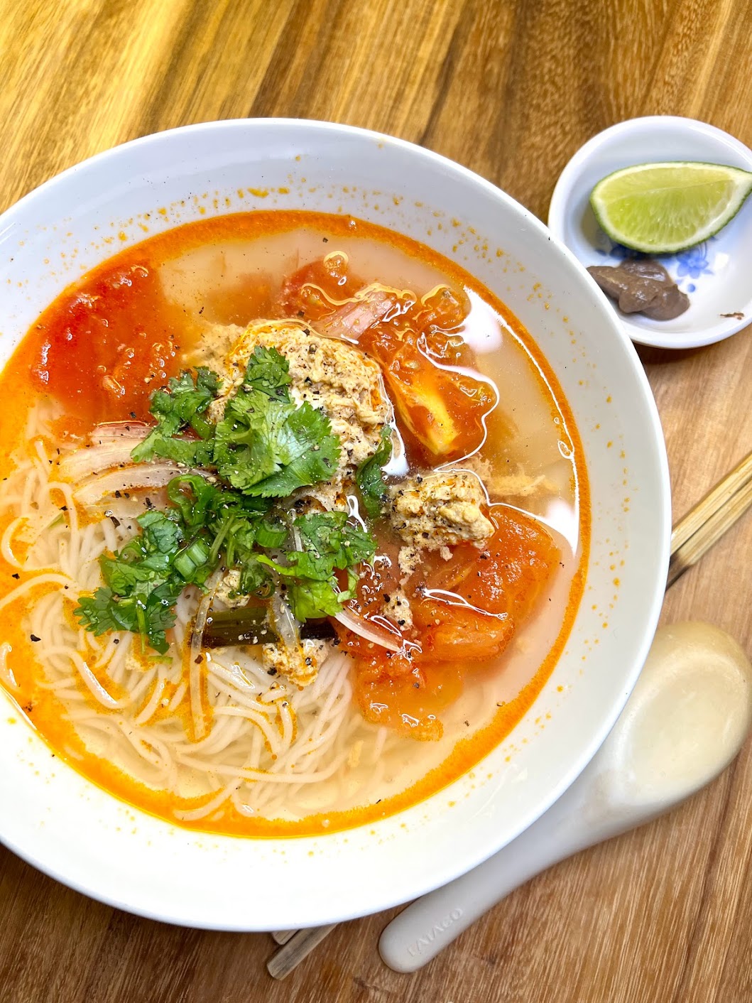 Vietnamese Crab and Egg Noodle Soup with Dill and Scallions