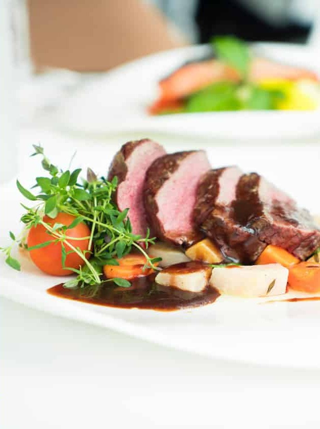 Slow-Roasted Kangaroo Rump with Pepperberry and Bush Tomato Sauce