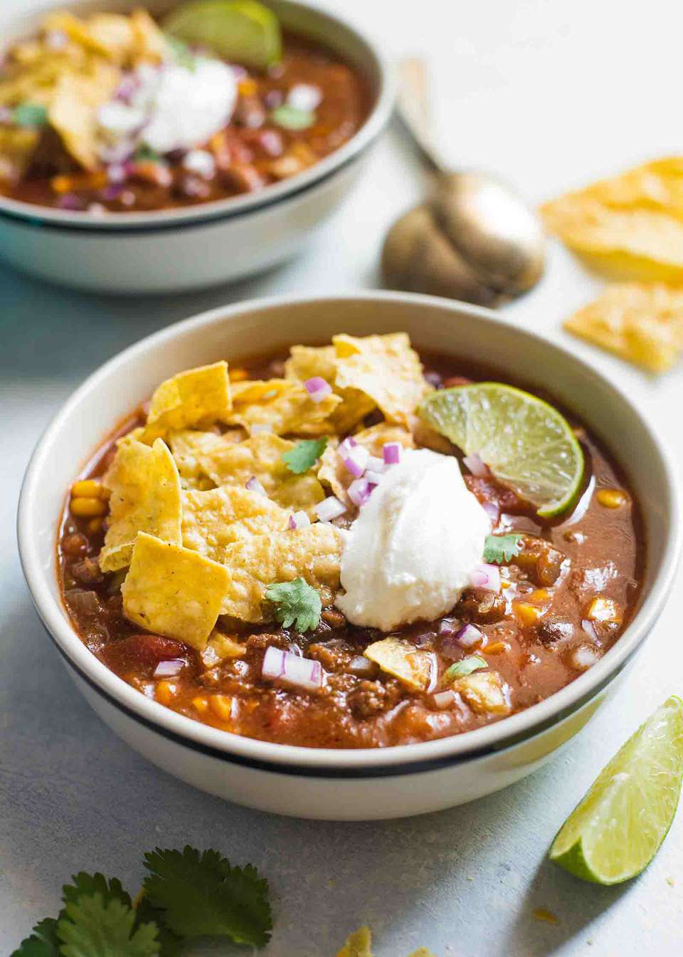 Spiced Avocado Oil Taco Soup with Lime-Crusted Corn