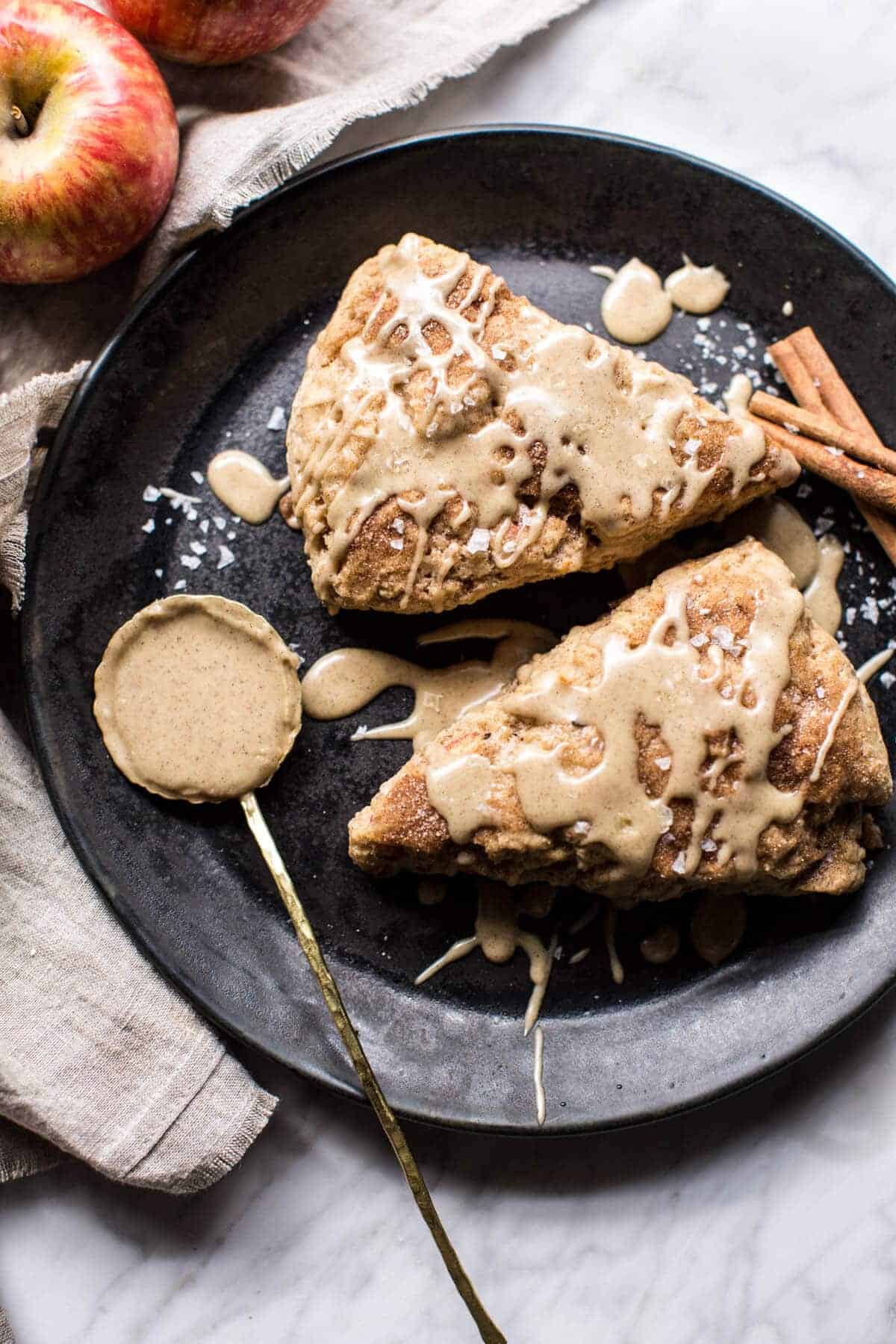 Baked Peach Scones with Spiced Brown Sugar Glaze