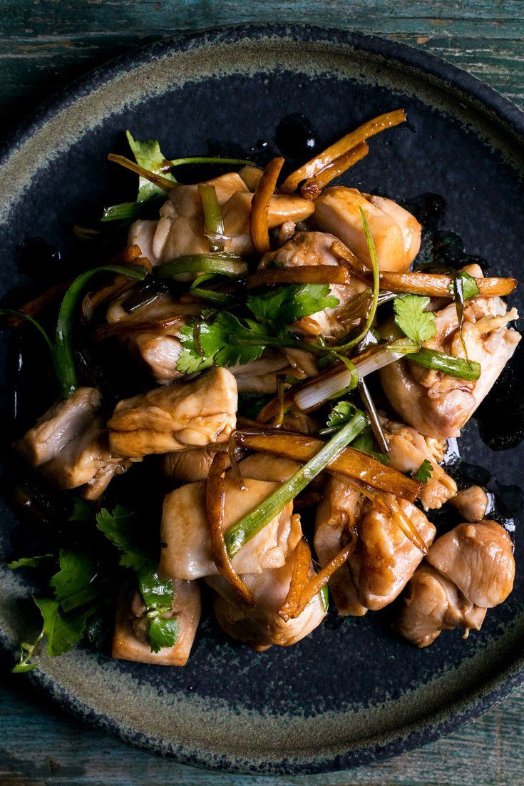 Stir-Fried Chicken with Ginger and Scallions in Soy Sauce