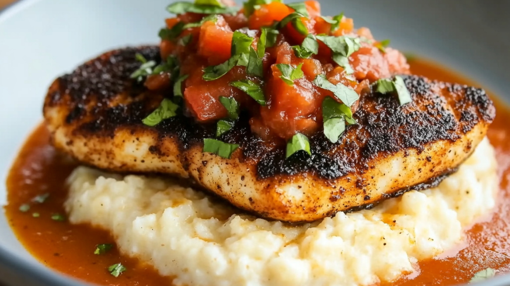 Pan-Seared Catfish with Spiced Grits and Tomato Relish