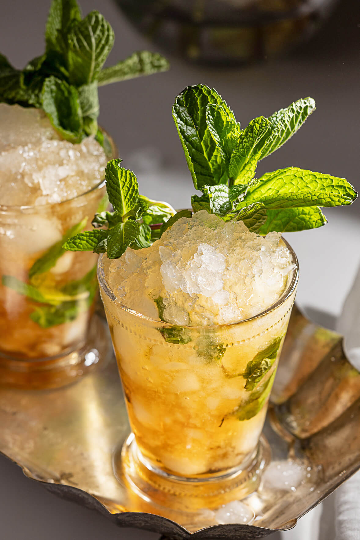 Bourbon Mint Julep with Fresh Mint and Crushed Ice