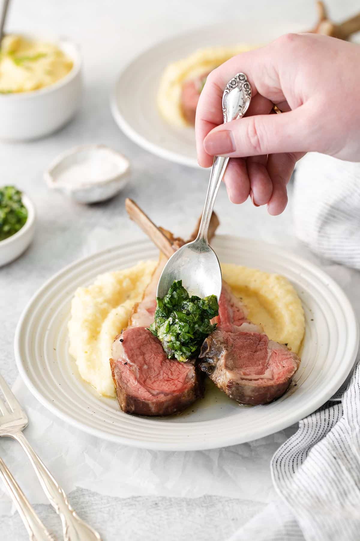 Pan-Roasted Lamb Chops with Mint Gremolata and Roasted Garlic Potatoes