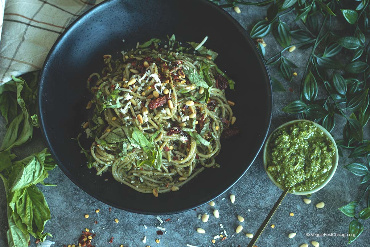 Rainbow Veggie Pesto Pasta