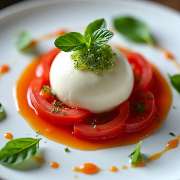 Tomato-Basil Fizz with Mozzarella Foam