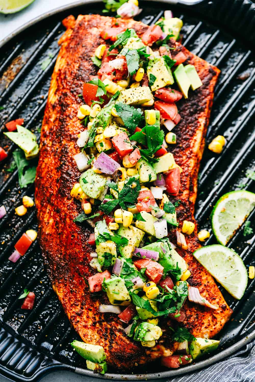 Herb-Rubbed Grilled Salmon with Avocado-Cilantro Salsa