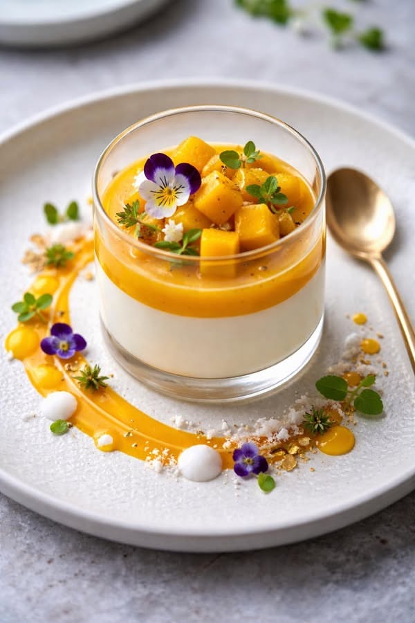 Basil-Infused Mango Panna Cotta