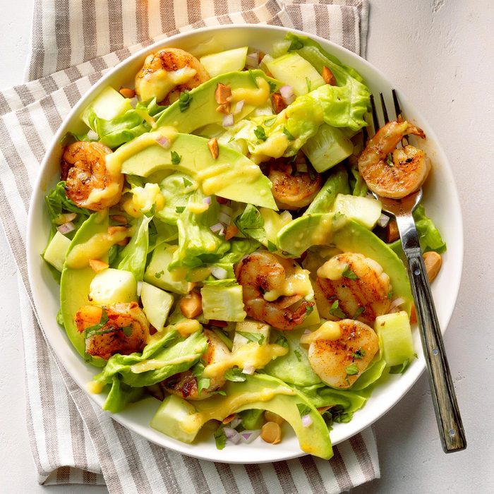 Shrimp and Macadamia Nut Salad with Finger Lime Dressing