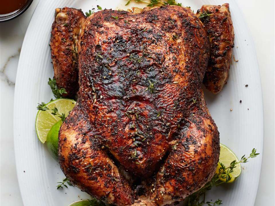 Orange and Guava Glazed Roast Chicken with Caribbean Spices