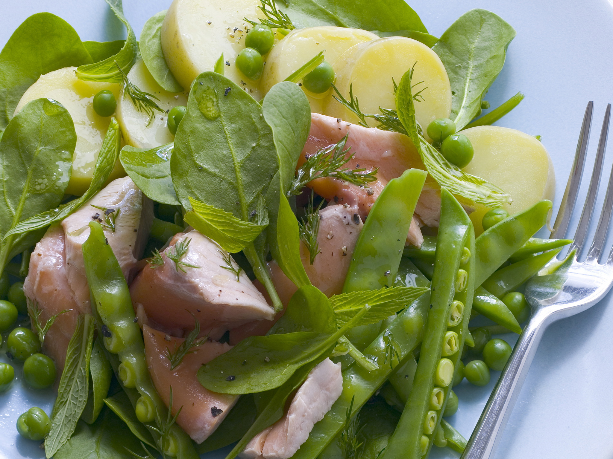 Lemon-Dill Salmon with Pea Shoot Salad