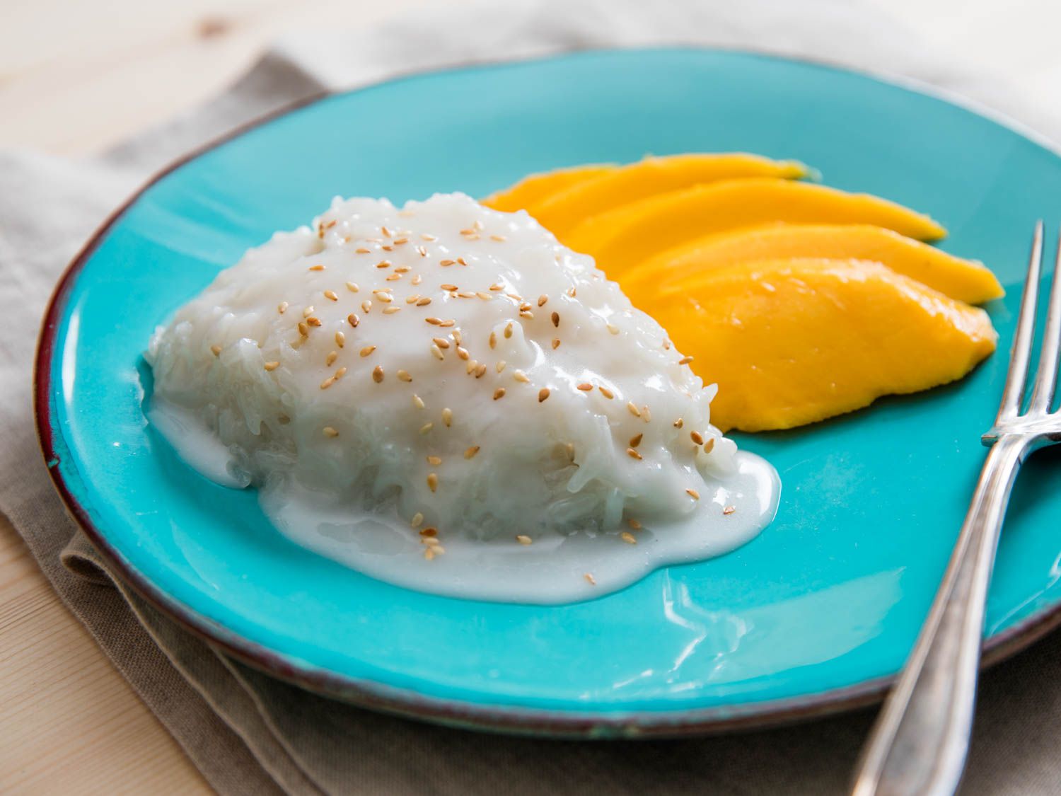 Steamed Burmese Sticky Rice with Coconut and Mango