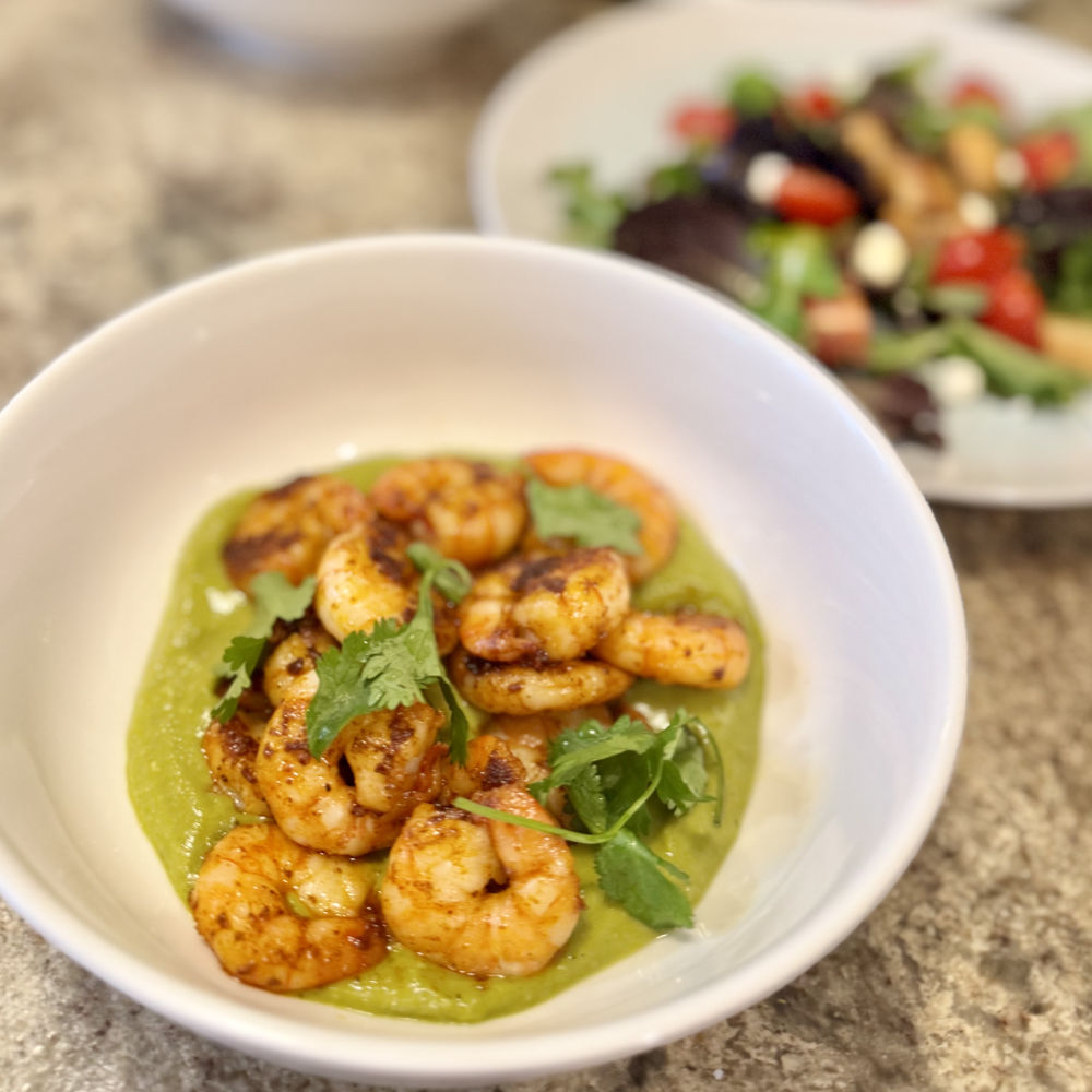 Pan-Seared Gulf Shrimp with Roasted Poblano and Tomato Sauce