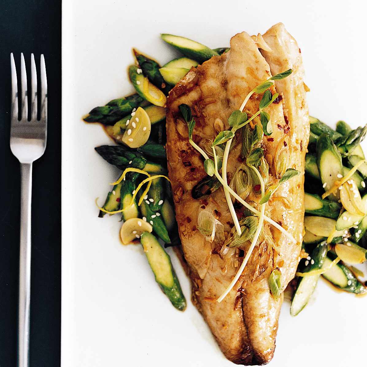 Steamed Ginger-Soy Sea Bass with Scallion Drizzle