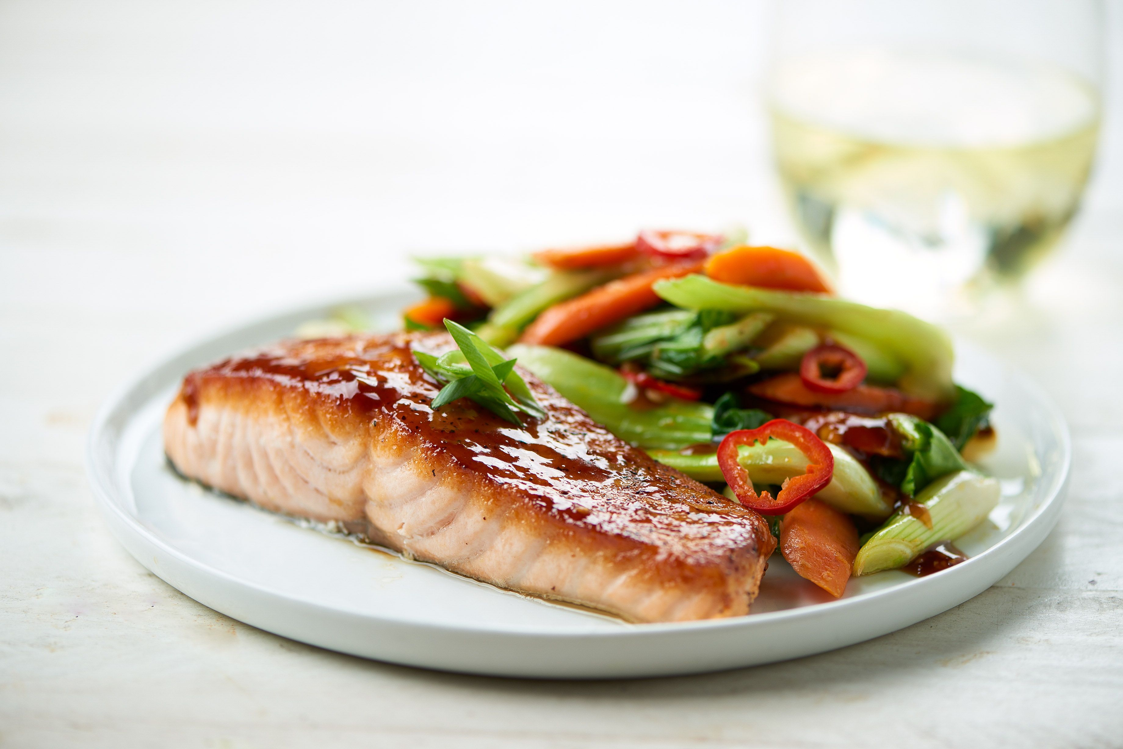 Soy-Ginger Glazed Salmon with Sesame Bok Choy Stir-Fry