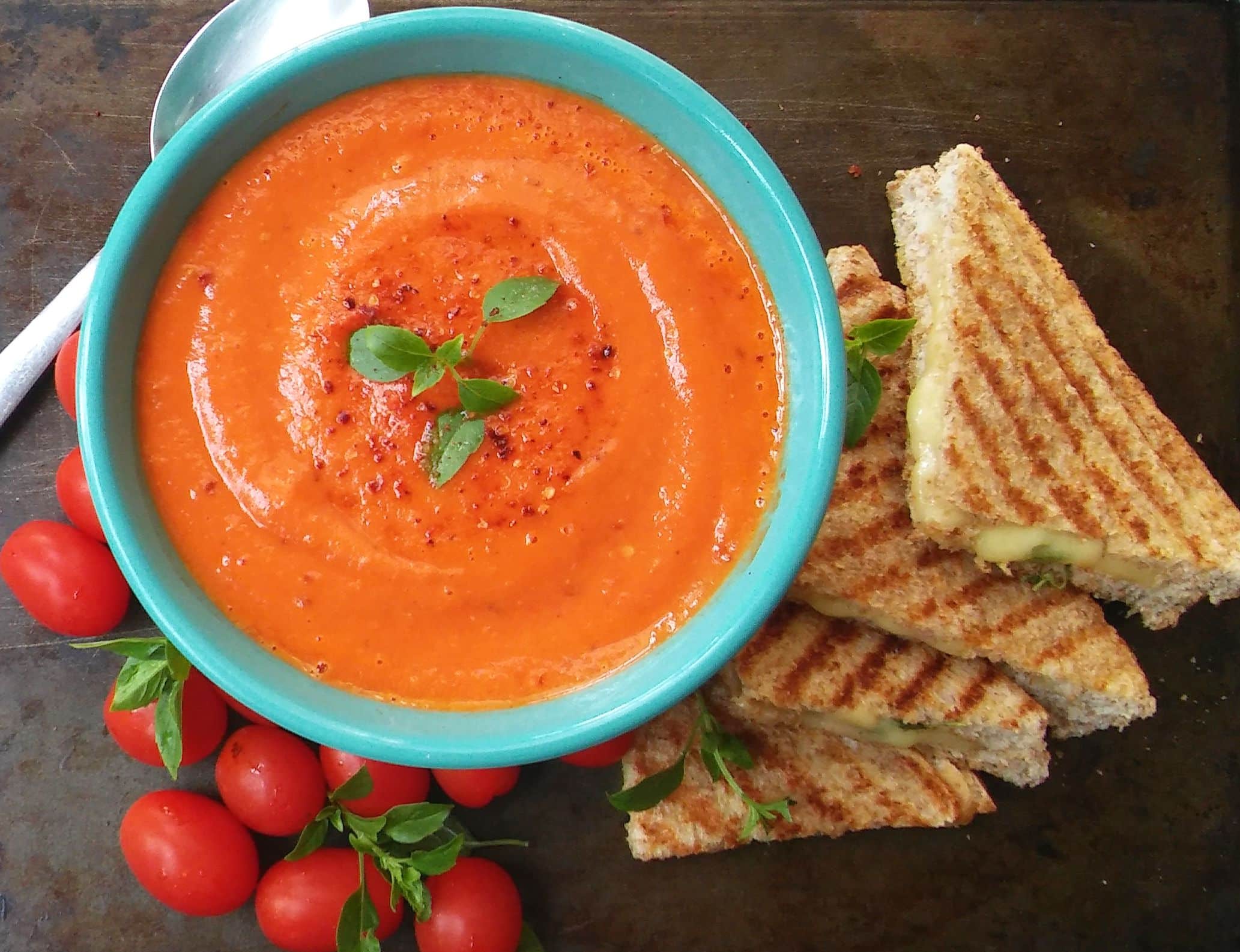 Evolved Tomato Basil Soup with Smoked Mozzarella