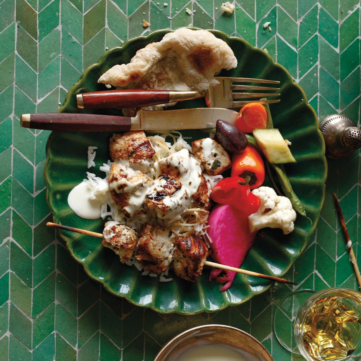 Pickled Lemon and Yogurt Marinated Chicken Skewers